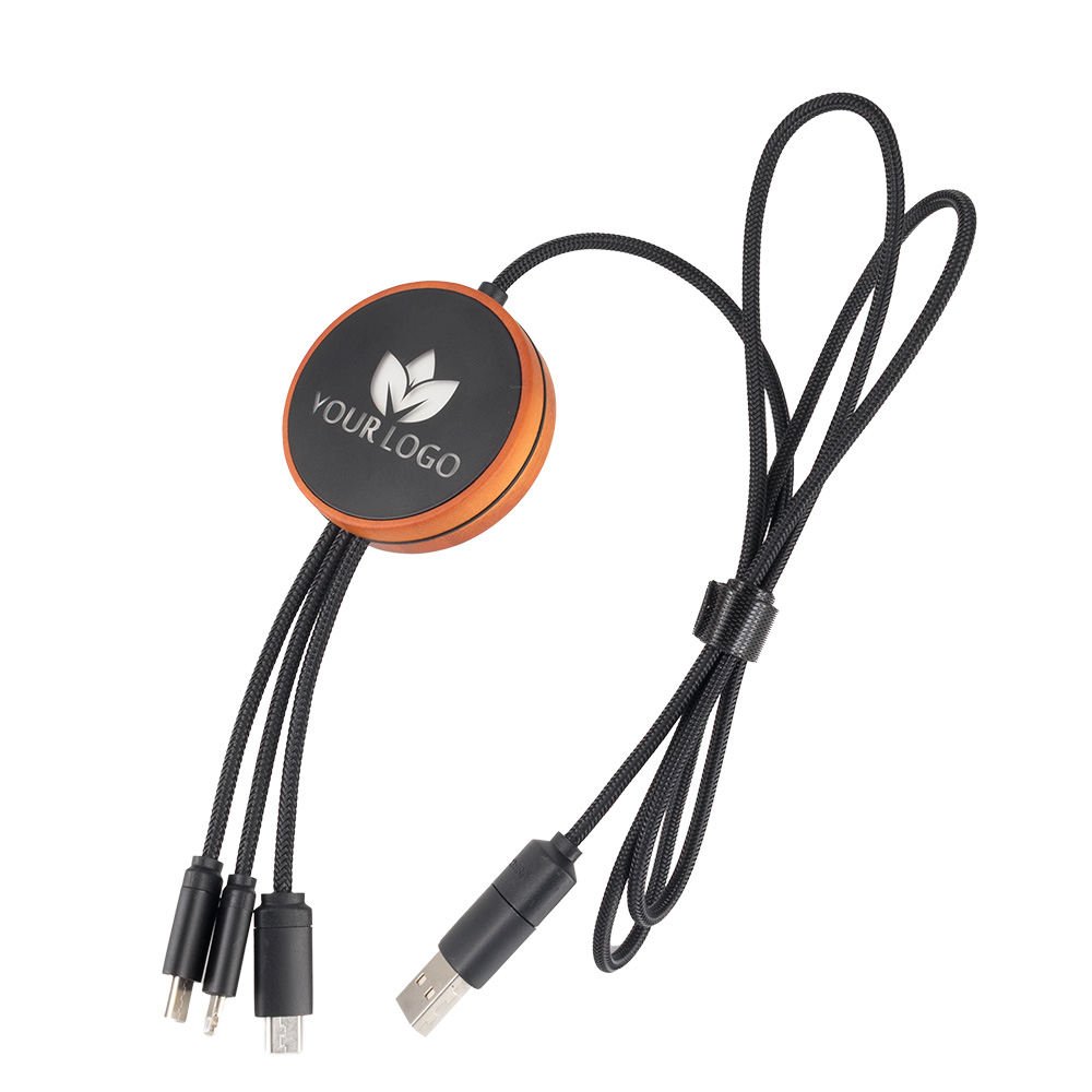 kabel z ładowarką indukcyjną 4w1 z podświetlanym logo w drewnianej obudowie – i5w