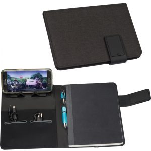 Folder A5 z notatnikiem w linie i power bankiem 4000 mAh